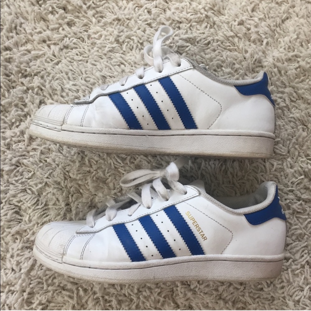 Blue Stripe Adidas Superstars
